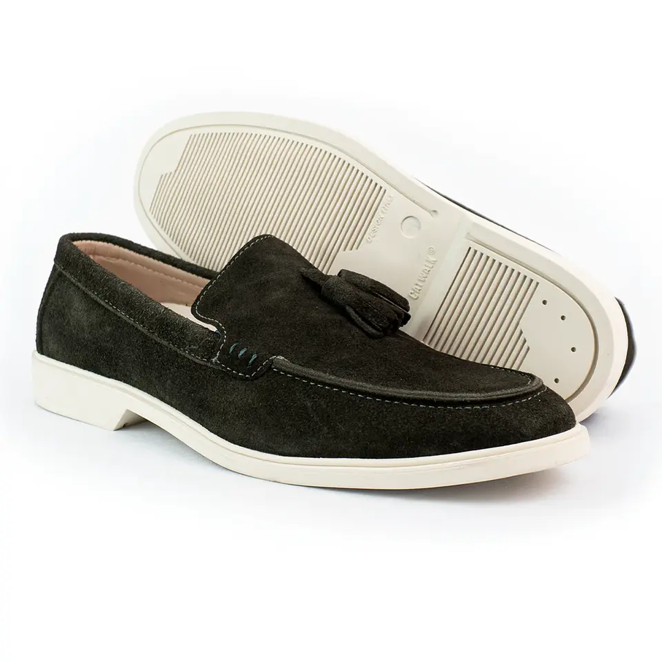 Mocasines para hombre en cuero carnaza - TARTÁN - Color verde 2