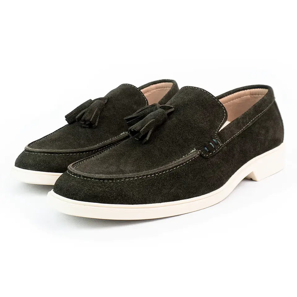 Mocasines para hombre en cuero carnaza - TARTÁN - Color verde 3