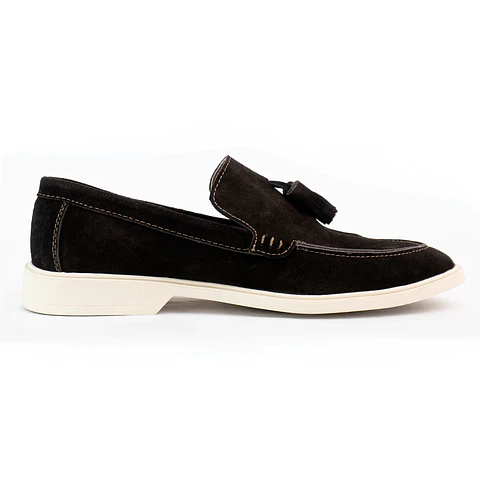 Men's suede leather loafers - TARTAN - Chocolate color