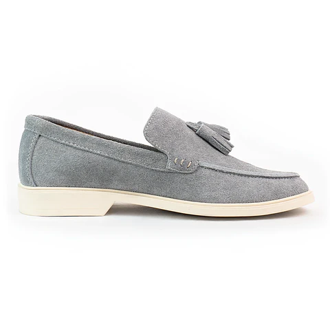 Men's leather loafers - Tartan - Grey