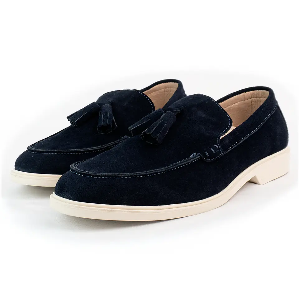 Men's Leather Loafers - Tartan - Blue 2