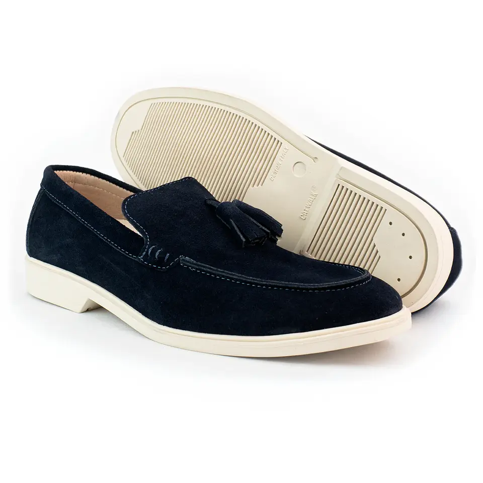 Men's Leather Loafers - Tartan - Blue 4