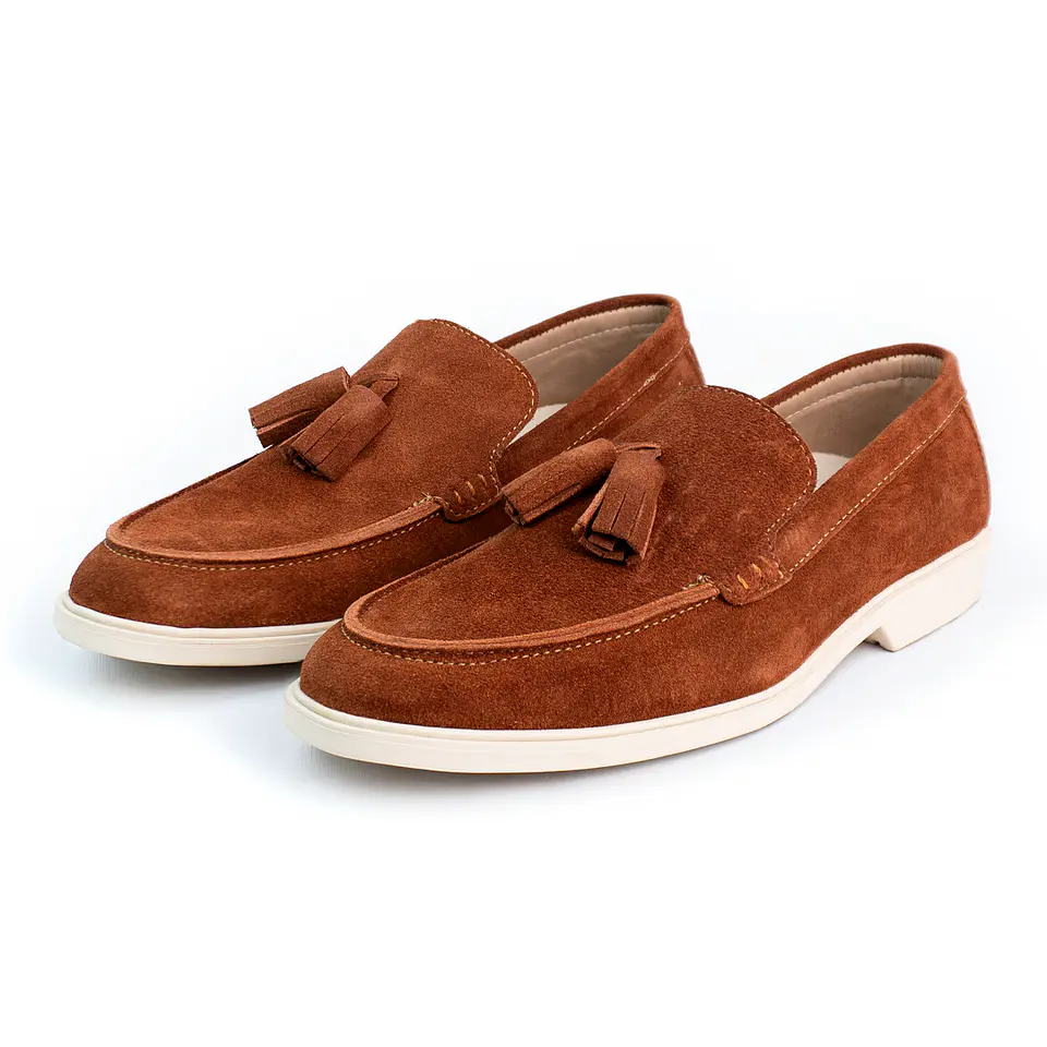 Men's suede leather loafers - TARTAN - Terracotta color 2