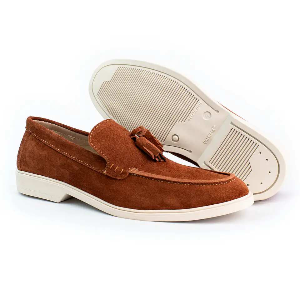 Men's suede leather loafers - TARTAN - Terracotta color 3