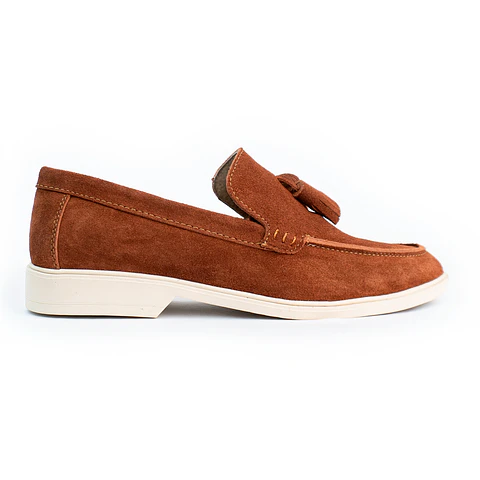 Men's suede leather loafers - TARTAN - Terracotta color