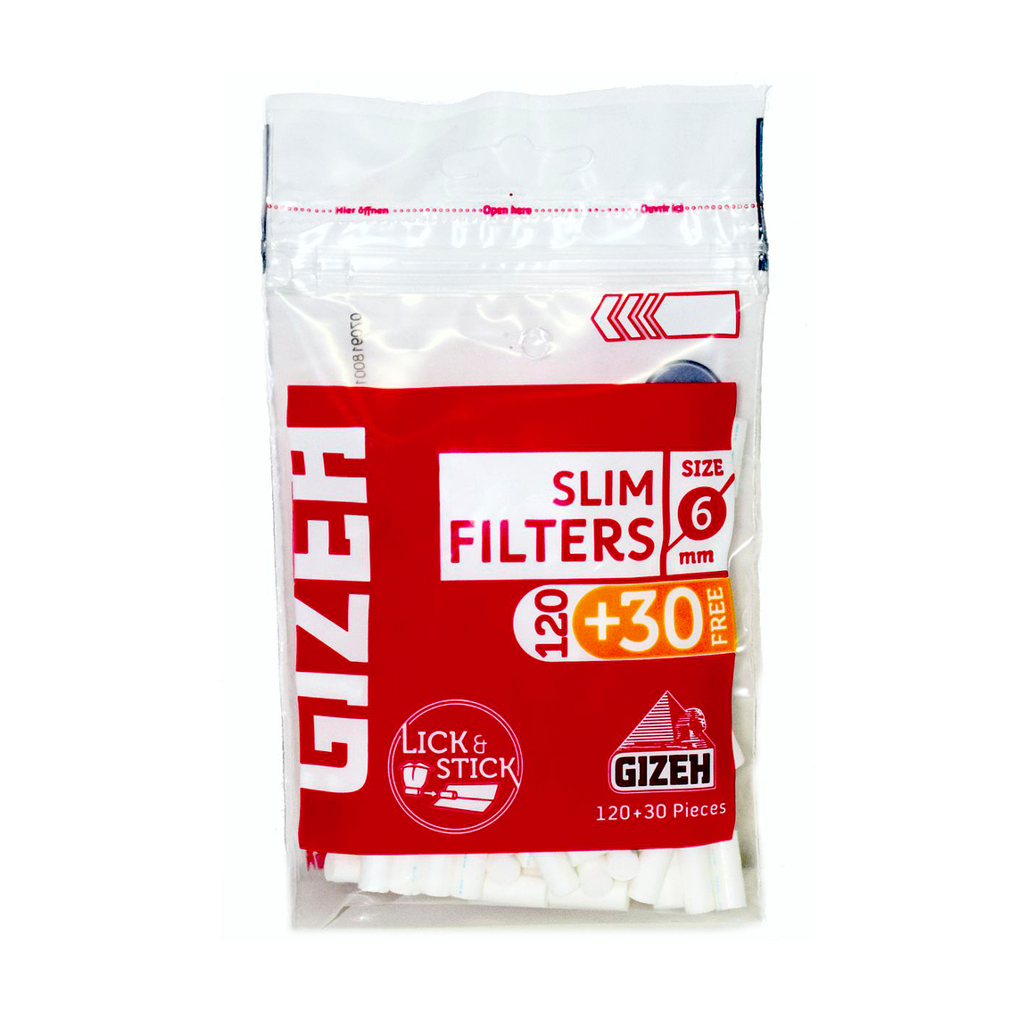 FILTRO GIZEH ROJO SLIM 6MM 12+30 CON PEGAMENTO 20 UNID 1