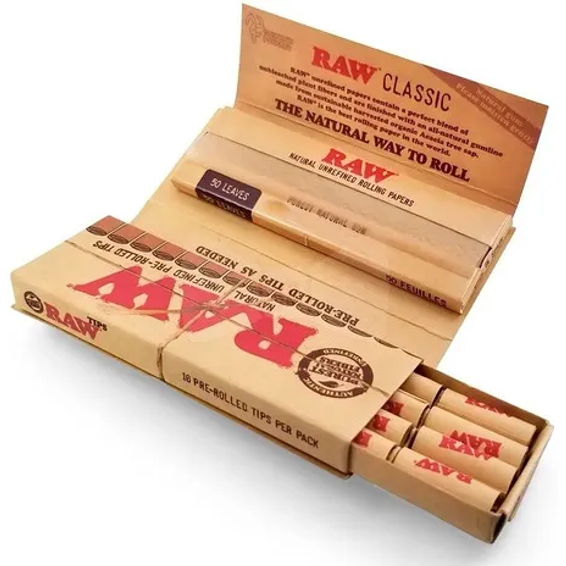PAPELILLOS RAW CLASSIC CONNOISSEUR 1 1/4 +TIPS PREENROLADOS 50P 16F 1