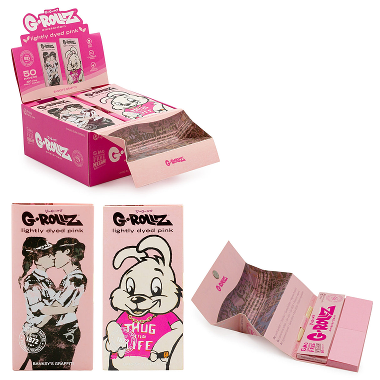PAPELILLOS G ROLLZ KING SIZE +TIPS +TRAY BANSKY PINK BG75CN 1