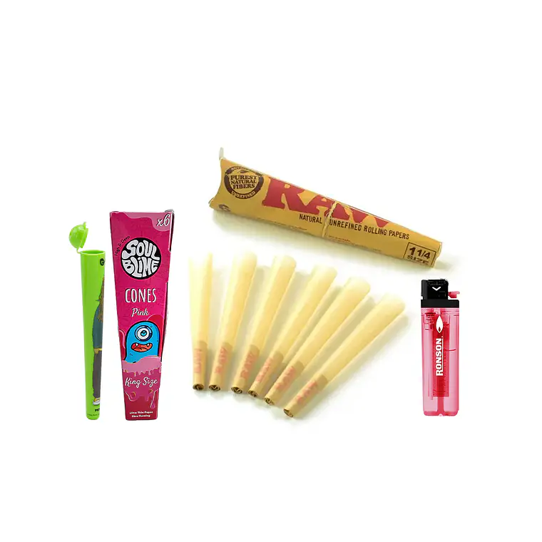 Kit Conos-  Conos RAW + conos Soulblime + contenedor tubo grollz + encendedor ronson 1