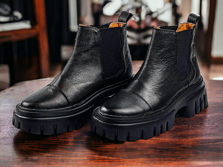 Botas chelsea mujer cuero liso color negro 1