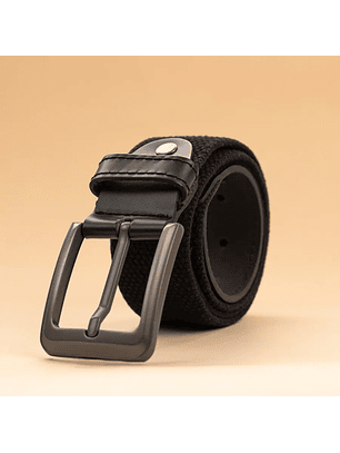 Cinturón para hombre en lona de algodón con puntera en cuero y hebilla mate color navy