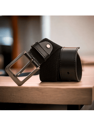 Cinturón para hombre en lona de algodón con puntera en cuero y hebilla mate color navy