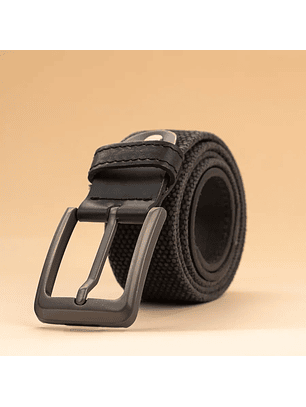 Cinturón para hombre en lona de algodón con puntera en cuero y hebilla mate color gris 