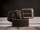 Cinturón para hombre en lona de algodón con puntera en cuero y hebilla mate color gris  - Miniatura 3