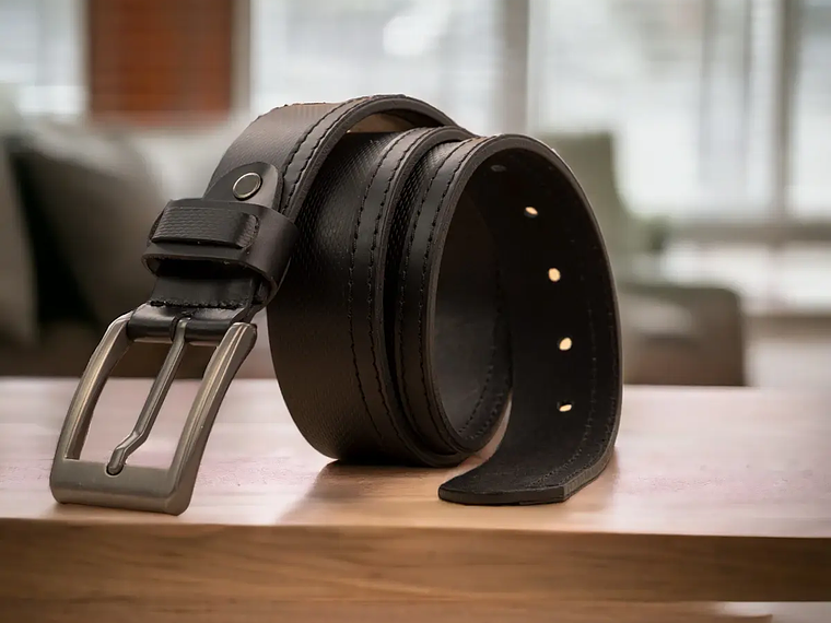 Cinturón para hombre en cuero graso con hebilla de metal color negro  1