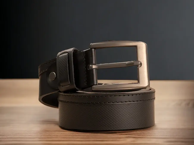 Cinturón para hombre en cuero graso con hebilla de metal color negro  3