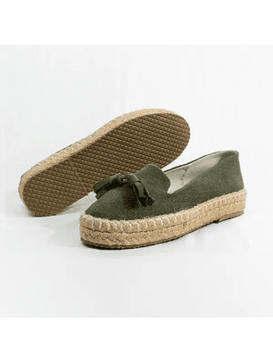 Alpargatas mujer en cuero carnaza verde oliva
