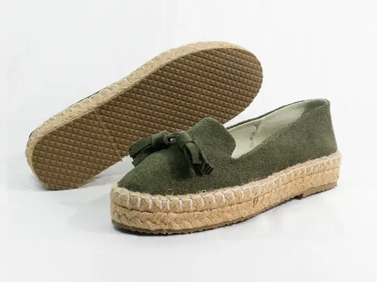 Alpargatas mujer en cuero carnaza verde oliva 2
