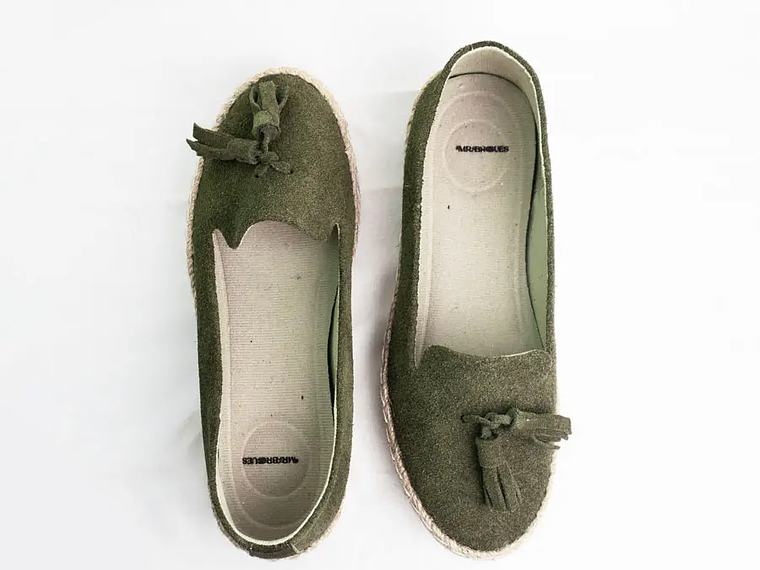 Alpargatas mujer en cuero carnaza verde oliva 3