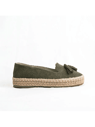 Alpargatas mujer en cuero carnaza verde oliva