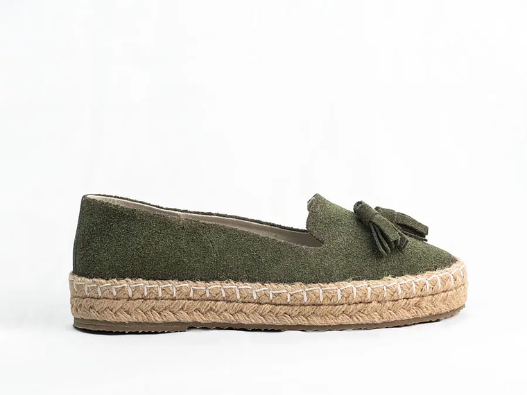 Alpargatas mujer en cuero carnaza verde oliva 1