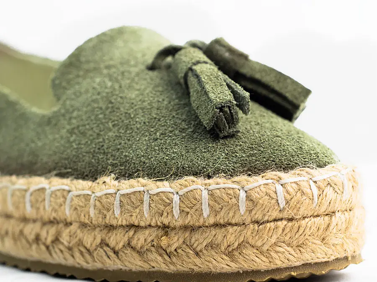 Alpargatas mujer en cuero carnaza verde oliva 5