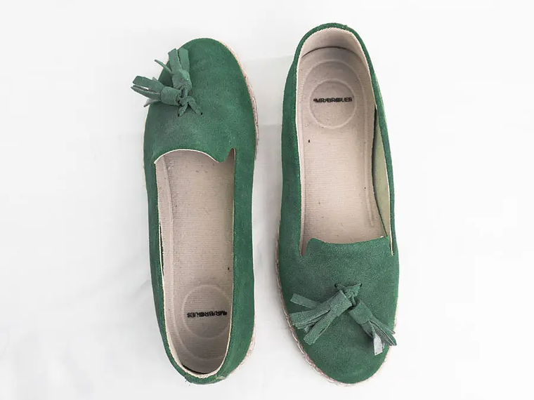 Alpargatas mujer en cuero carnaza verde agua 3