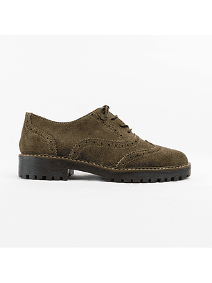 Zapatos Oxford de mujer en cuero carnaza color verde oliva