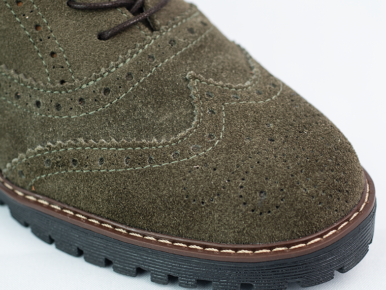 Zapatos Oxford de mujer en cuero carnaza color verde oliva 5