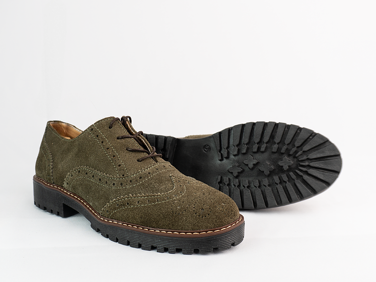 Zapatos Oxford de mujer en cuero carnaza color verde oliva 3
