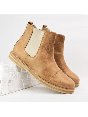 Botas mujer chelsea en cuero liso color Beige 