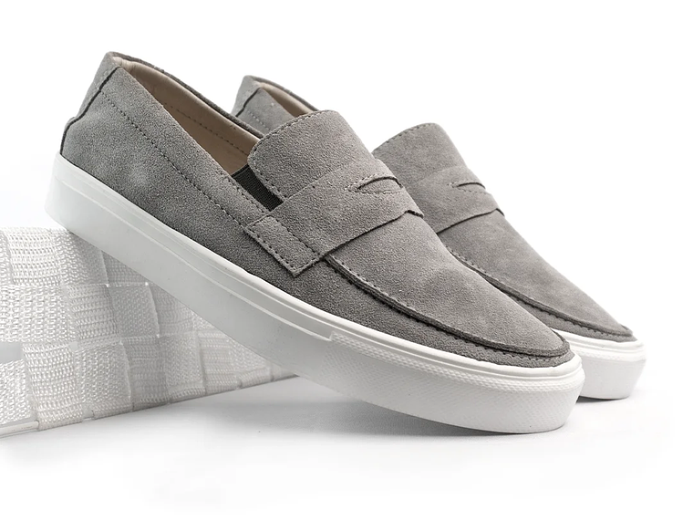 Mocasines para hombre en cuero carnaza - LORNE - Color gris plata 2