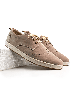 Tenis Lona tipo Brogues en carnaza - Color beige