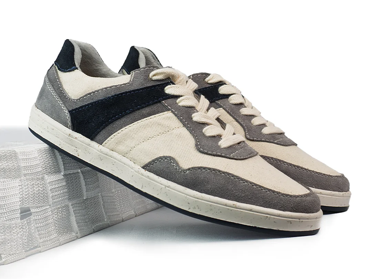 Tenis Flux en cuero carnaza - Color gris con azul 2