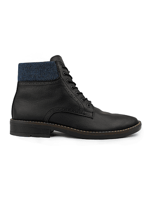 Botas Oxford en cuero liso - Color negro cuello azul