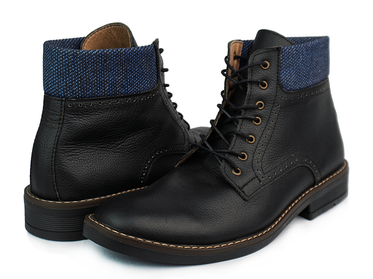 Botas Oxford en cuero liso - Color negro cuello azul 3