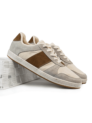 Tenis para hombre en cuero color gris con miel - TROSSASH