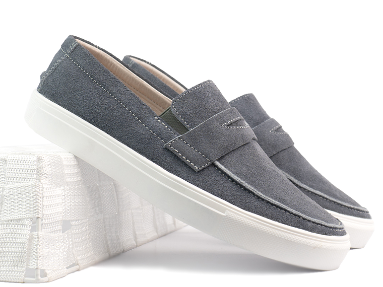 Mocasines para hombre en cuero carnaza - LORNE - Color gris 2