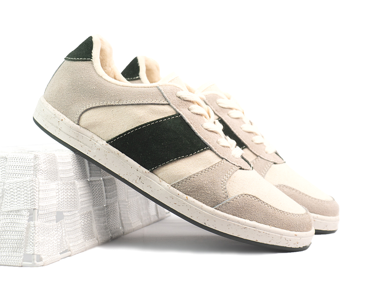 Tenis Trossash en cuero carnaza - Color gris con verde 2