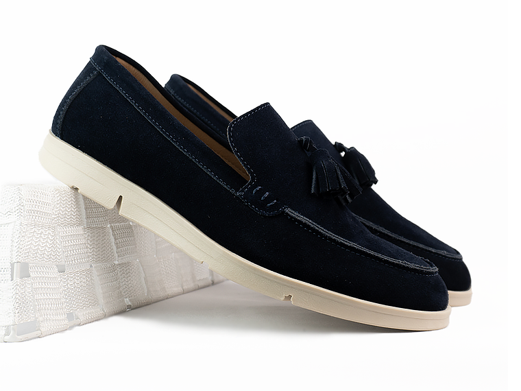 Mocasines para hombre en cuero carnaza - TARTÁN - Color azul 2