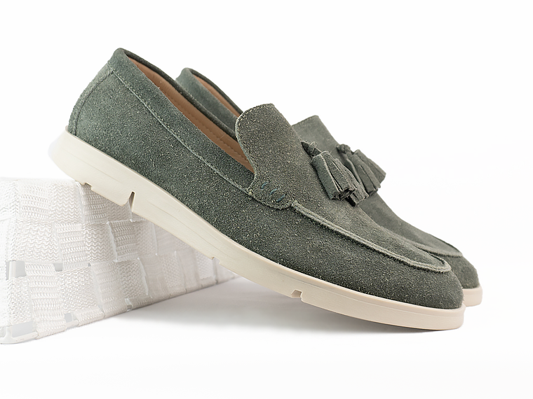 Mocasines para hombre en cuero carnaza - TARTÁN - Color eucalipto 2