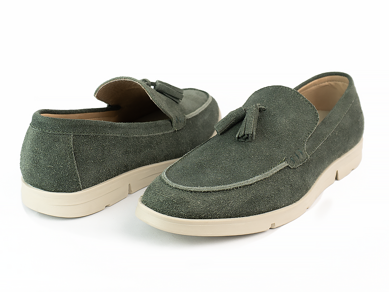 Mocasines para hombre en cuero carnaza - TARTÁN - Color eucalipto 3