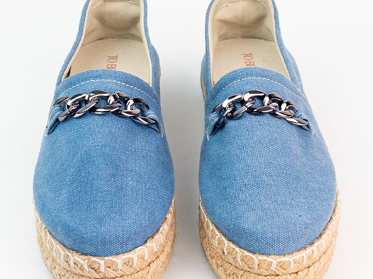 Alpargatas mujer en lona de algodón recuperado accesorio cadena color azul 4