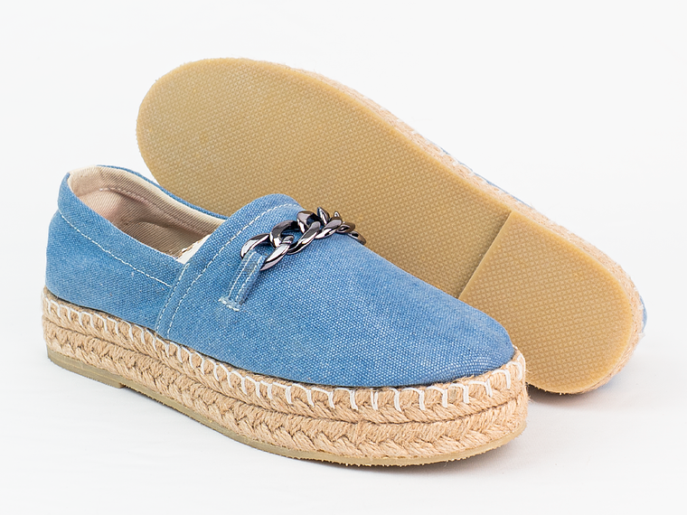 Alpargatas mujer en lona de algodón recuperado accesorio cadena color azul 3