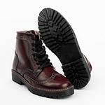 Botas mujer de amarrar en cuero charolado y grabados tipo brogues color vinotinto
