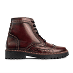 Botas mujer de amarrar en cuero charolado y grabados tipo brogues color vinotinto