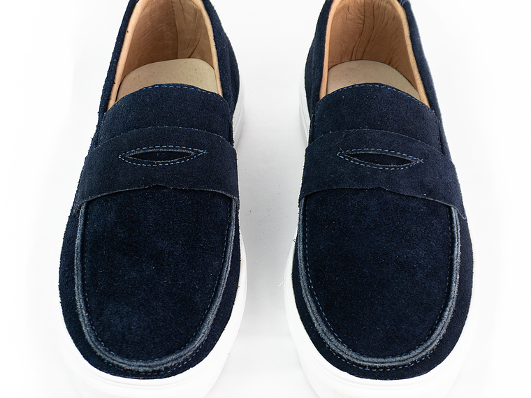 Mocasines para hombre en cuero carnaza - LORNE - Color azul 4