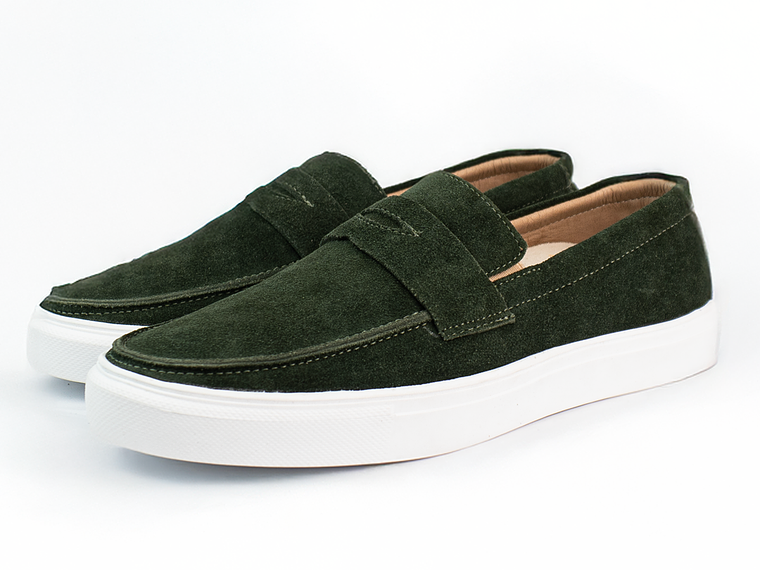 Mocasines para hombre en cuero carnaza - LORNE - Color verde esmeralda 2