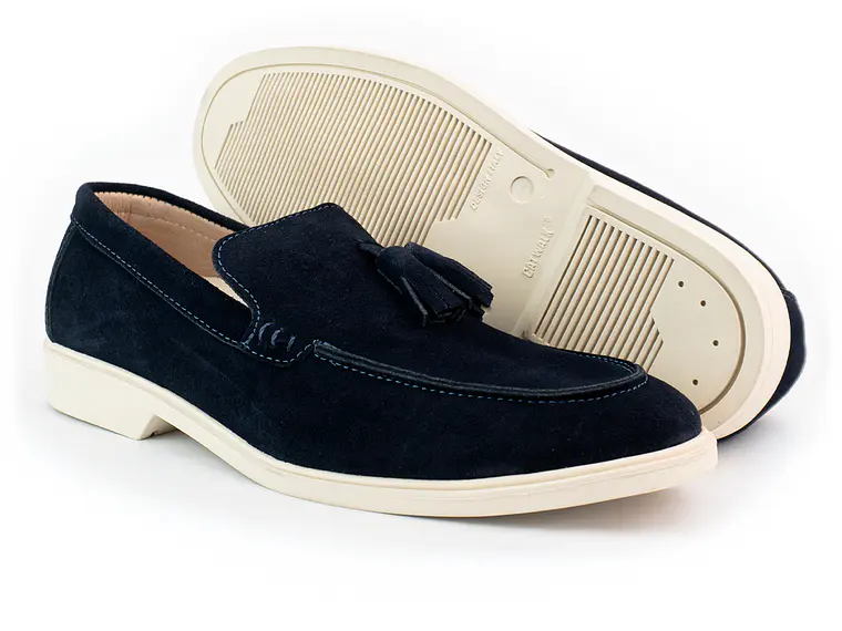 Mocasines para hombre en cuero carnaza - TARTÁN - Color azul 3