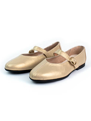 Bailarinas para mujer en cuero carnaza con hebilla – LIRIA - Color gold